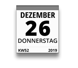 Kalender für Donnerstag, 26. DEZEMBER 2019 (Woche 52)