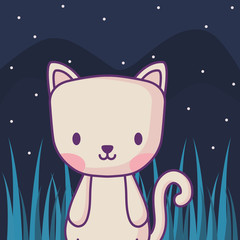 cute cat icon over landscape background, colorful design. vector illustration