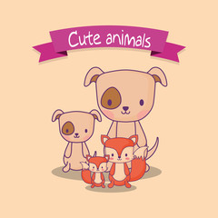 cute animals design with dogs and foxes  over orange background, colorful design. vector illustration