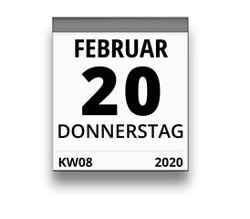 Kalender für Donnerstag, 20. FEBRUAR 2020 (Woche 08)