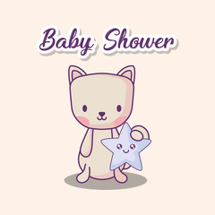 Baby shower design with cute cat over white background, colorful design. vector illustration