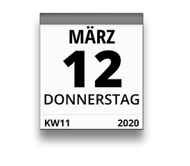 Kalender für Donnerstag, 12. MÄRZ 2020 (Woche 11)