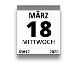 Kalender für Mittwoch, 18. MÄRZ 2020 (Woche 12)