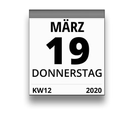 Kalender für Donnerstag, 19. MÄRZ 2020 (Woche 12)