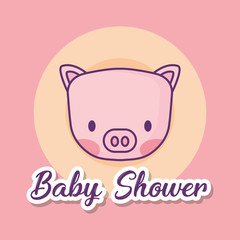Baby shower design with cute pig over pink background, colorful design. vector illustration