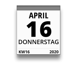 Kalender für Donnerstag, 16. APRIL 2020 (Woche 16)