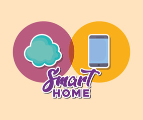 smart home design with cloud and smartphone over yellow background, colorful design. vector illustration