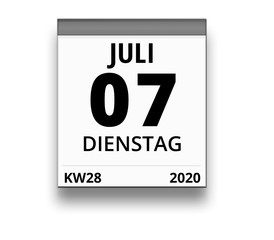 Kalender für Dienstag, 7. JULI 2020 (Woche 28)