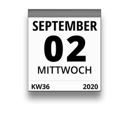 Kalender für Mittwoch, 2. SEPTEMBER 2020 (Woche 36)