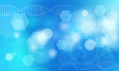 Blue colored vector background with DNA line and abstract light stains 