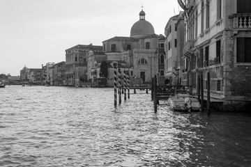 view of canal grande in venice black and white shot