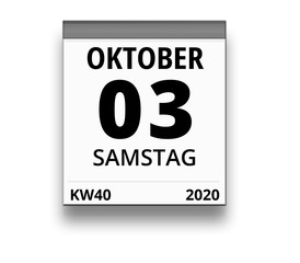 Kalender für Samstag, 3. OKTOBER 2020 (Woche 40)