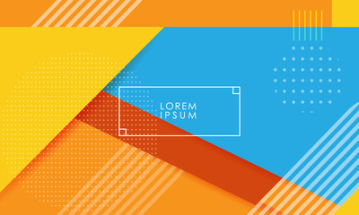Orange yellow and blue background design with abstract lines and dots 