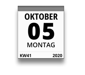 Kalender für Montag, 5. OKTOBER 2020 (Woche 41)