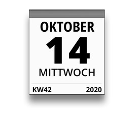 Kalender für Mittwoch, 14. OKTOBER 2020 (Woche 42)
