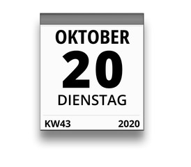 Kalender für Dienstag, 20. OKTOBER 2020 (Woche 43)