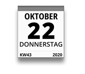 Kalender für Donnerstag, 22. OKTOBER 2020 (Woche 43)