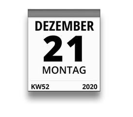 Kalender für Montag, 21. DEZEMBER 2020 (Woche 52)