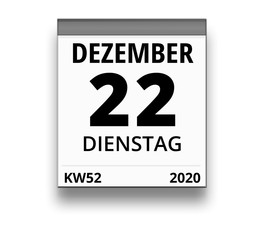 Kalender für Dienstag, 22. DEZEMBER 2020 (Woche 52)