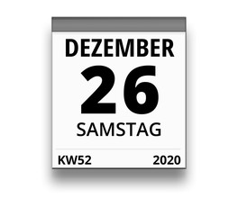 Kalender für Samstag, 26. DEZEMBER 2020 (Woche 52)