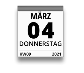 Kalender für Donnerstag, 4. MÄRZ 2021 (Woche 09)