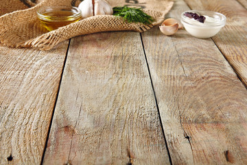 Garlic, Dill, Sour Cream and Olive Oil on a Beautiful Vintage Background