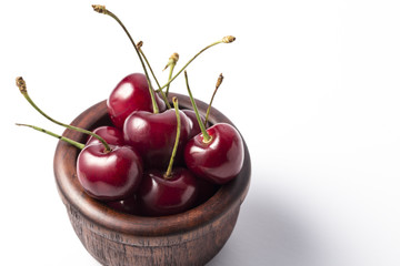 Ripe fresh red cherry isolated on white background. cherries