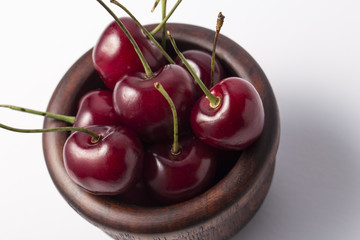 Ripe fresh red cherry isolated on white background. cherries