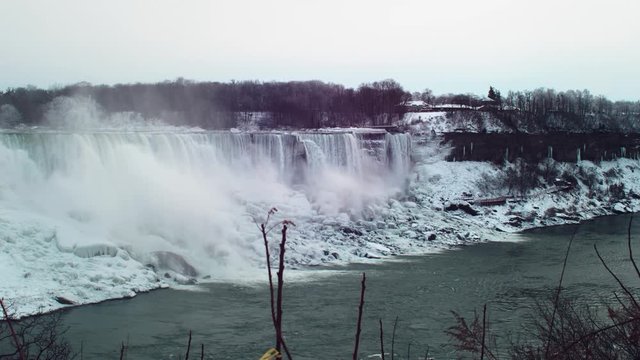 Shot of American Falls in Winter (Wide Shot) when the falls was starting to freeze.