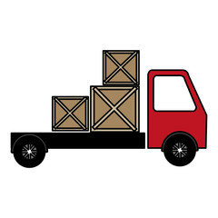 truck delivery with wooden boxes