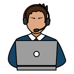 logistic worker with headset and laptop