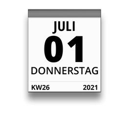 Kalender für Donnerstag, 1. JULI 2021 (Woche 26)