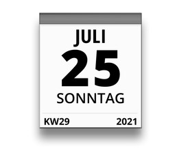 Kalender für Sonntag, 25. JULI 2021 (Woche 29)