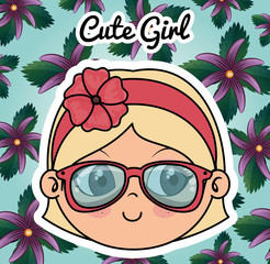 cute girl head character with floral frame