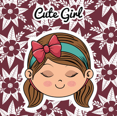 cute girl head character with floral frame