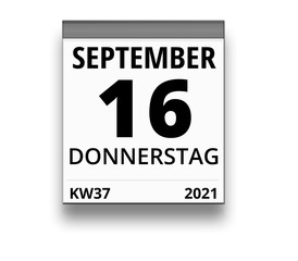 Kalender für Donnerstag, 16. SEPTEMBER 2021 (Woche 37)