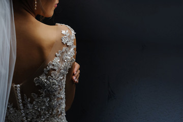 Beautiful bride in white dress with lace