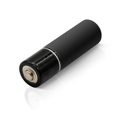 Black AA battery isolated on white background with depth of field