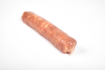Raw meat sausages isolated on white background