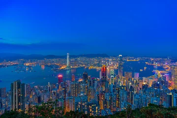 Fotobehang Skyline of Hong Kong at Blue Hour © Luis G. Vergara