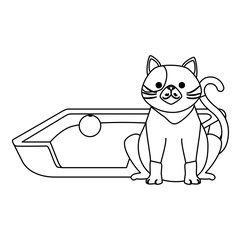 cute cat pet with bed and ball character