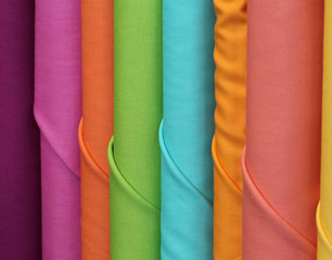 Many fabrics of various colored fabrics