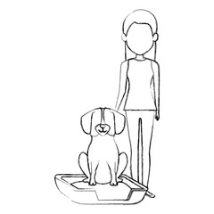 young woman with dog in bed characters