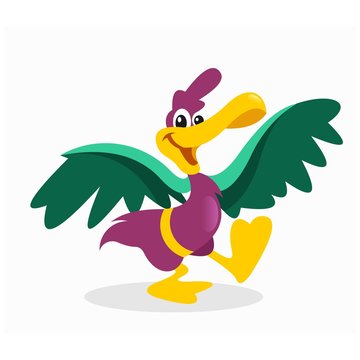 funny cheerful dancing crane stork heron bird mascot cartoon character