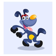 funny cheerful dancing blue dog mascot cartoon character