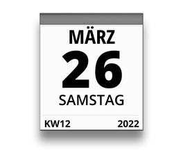 Kalender für Samstag, 26. MÄRZ 2022 (Woche 12)