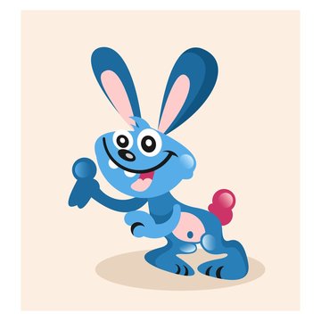 funny cheerful blue rabbit mascot cartoon character