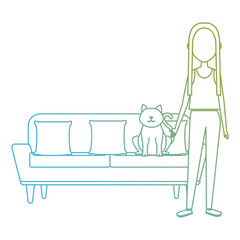 young woman with cat in the sofa characters