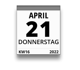 Kalender für Donnerstag, 21. APRIL 2022 (Woche 16)