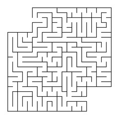 Abstract square isolated labyrinth. Black color on a white background. An interesting game for children and adults. Simple flat vector illustration. With a place for your drawings